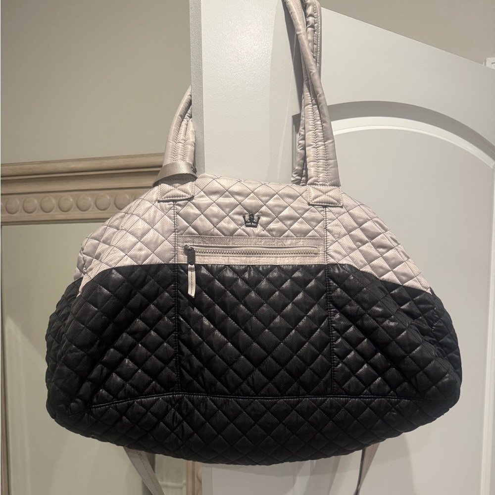 Oliver Thomas Quilted Two-Tone Black and Light Gray Shoulder Bag